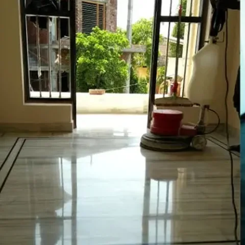 Marble floor polishing in progress